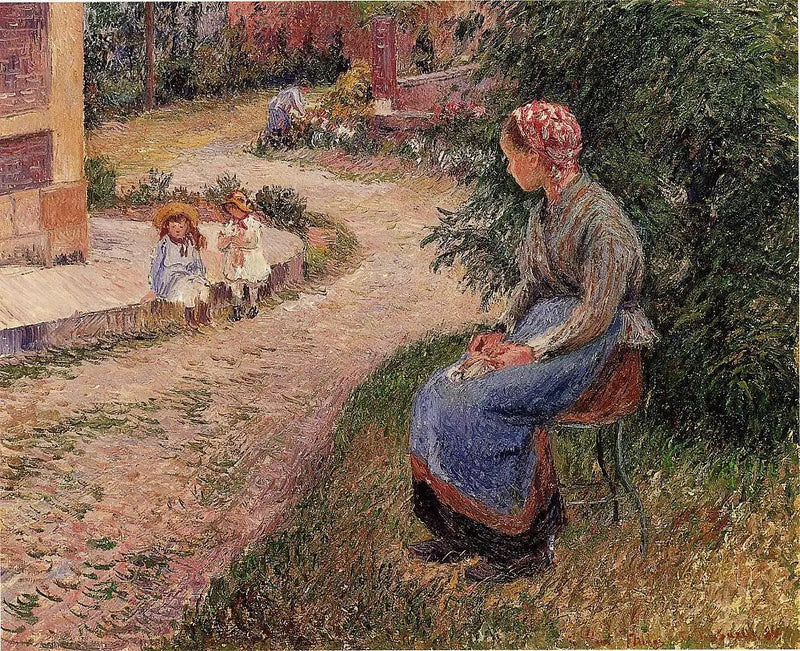 Istuva palvelija Eragny-puutarhassa - Camille Pissarro
