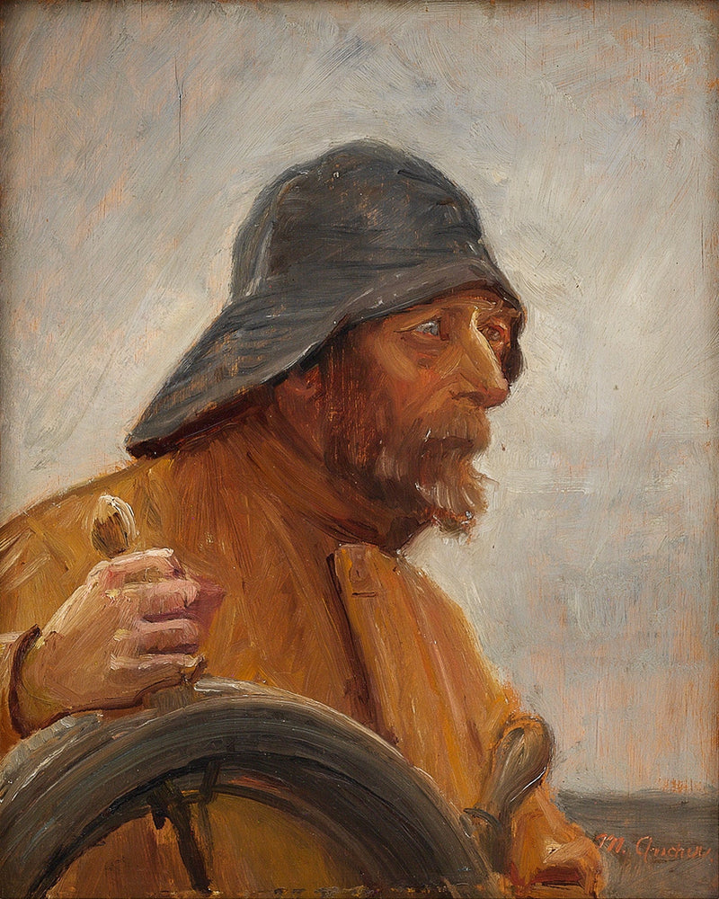 Sadetakkiin pukeutunut perämies. - Michael Peter Ancher