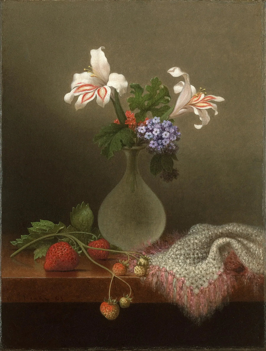 Leskivaasu auringonkukista ja heliotroopista - Martin Johnson Heade