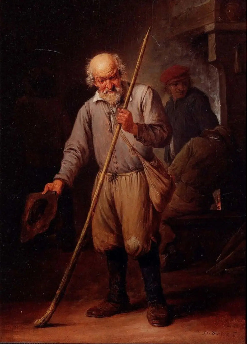 Vanha mies kävelykepin kanssa - David Teniers nuorempi