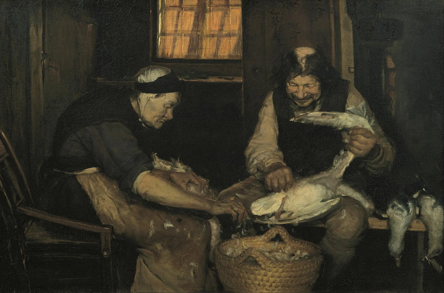 Vanha pariskunta lokkeja nyppimässä. Lars Gaihede ja vanha Lene - Anna Ancher