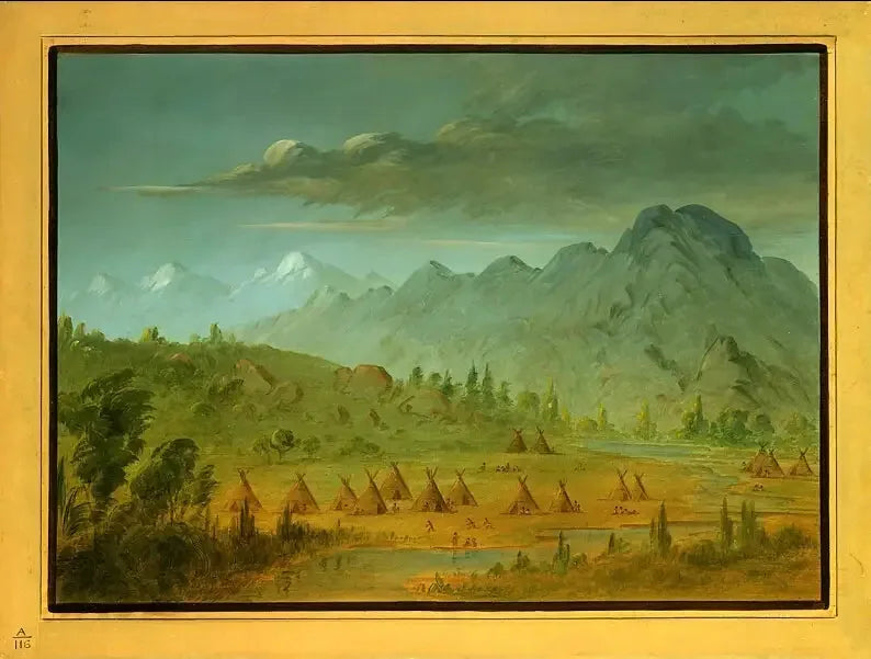 Korppikylä ja Salmonjoen vuoret - George Catlin