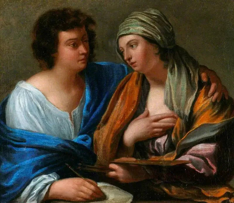 Kuvanmaalauksen allegoria: mies ja nainen, jotka edustavat "Disegno" ja "Colore" - Guido Reni