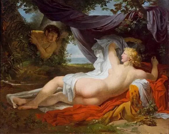 Herännyt Bacchante nuoren faunin herättämänä - Charles Meynier