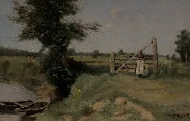 Aita niityllä kanavan rannalla. Lähellä Abbevilleä - Jean-Baptiste Camille Corot
