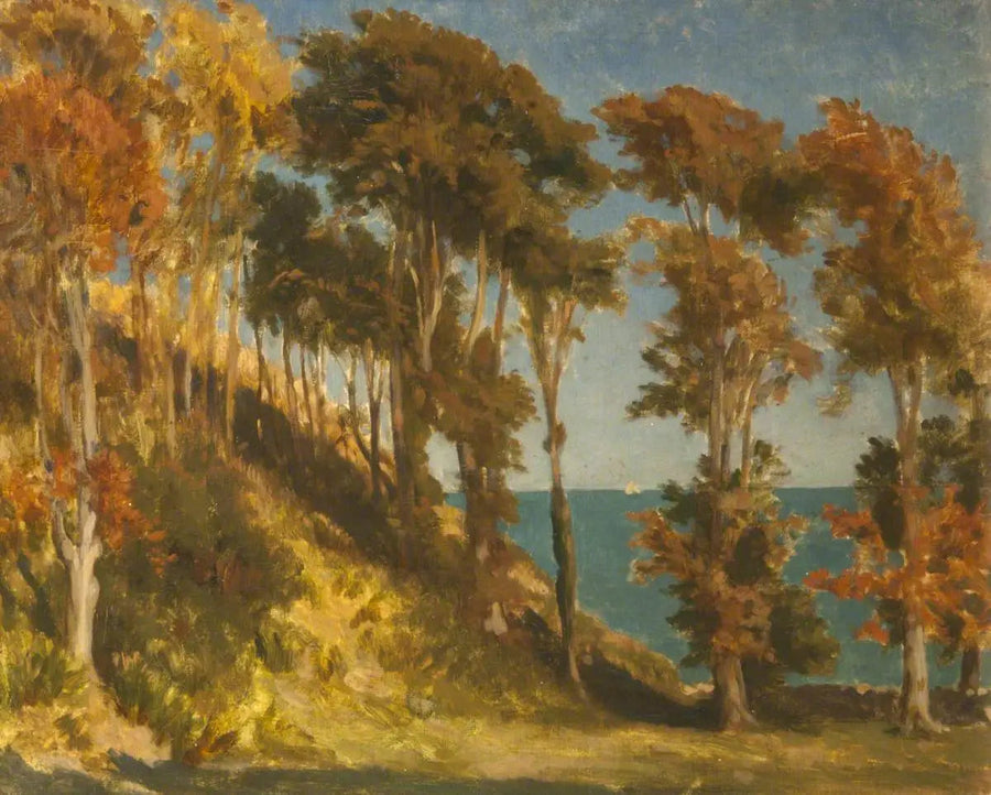 Metsäinen mäki meren äärellä - Frederic Leighton