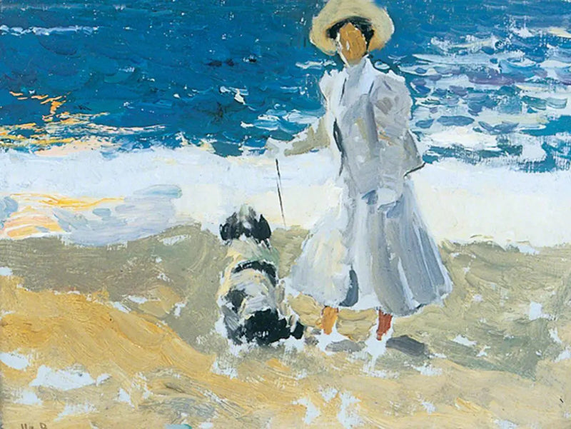 Nainen ja koira rannalla - Joaquín Sorolla