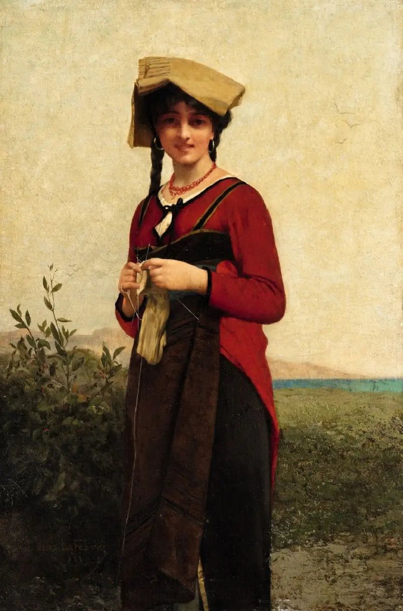 Italialainen nainen neulomassa - Jules Lefebvre
