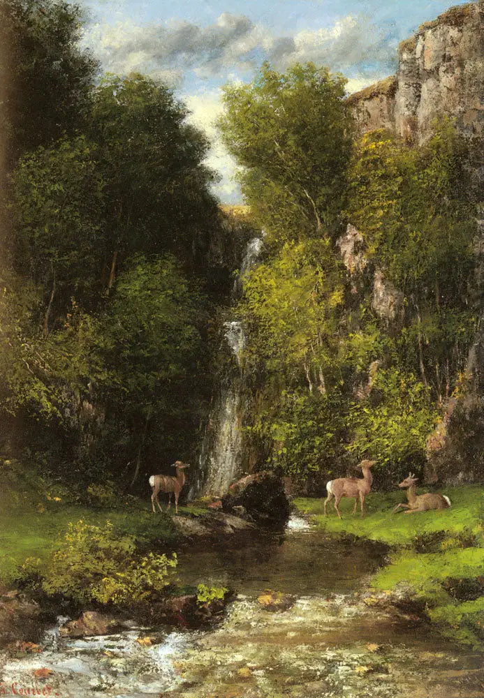 Sukupeura perheessä maisemassa vesiputouksen kanssa - Gustave Courbet