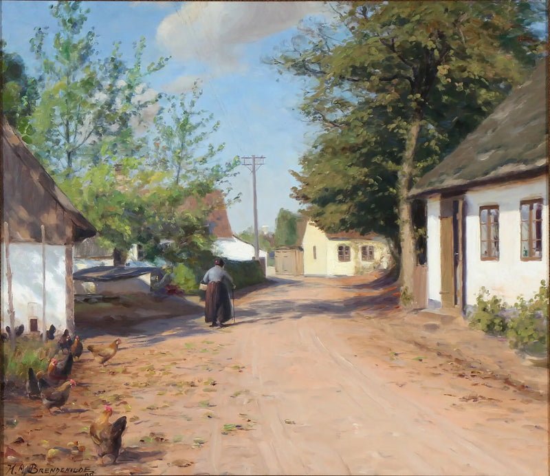 Vanha nainen kylän kadulla - H. A. Brendekilde