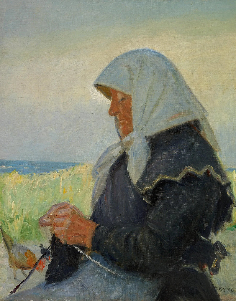 Kalastajan vaimo neuloo dyyneillä. (2) - Michael Peter Ancher
