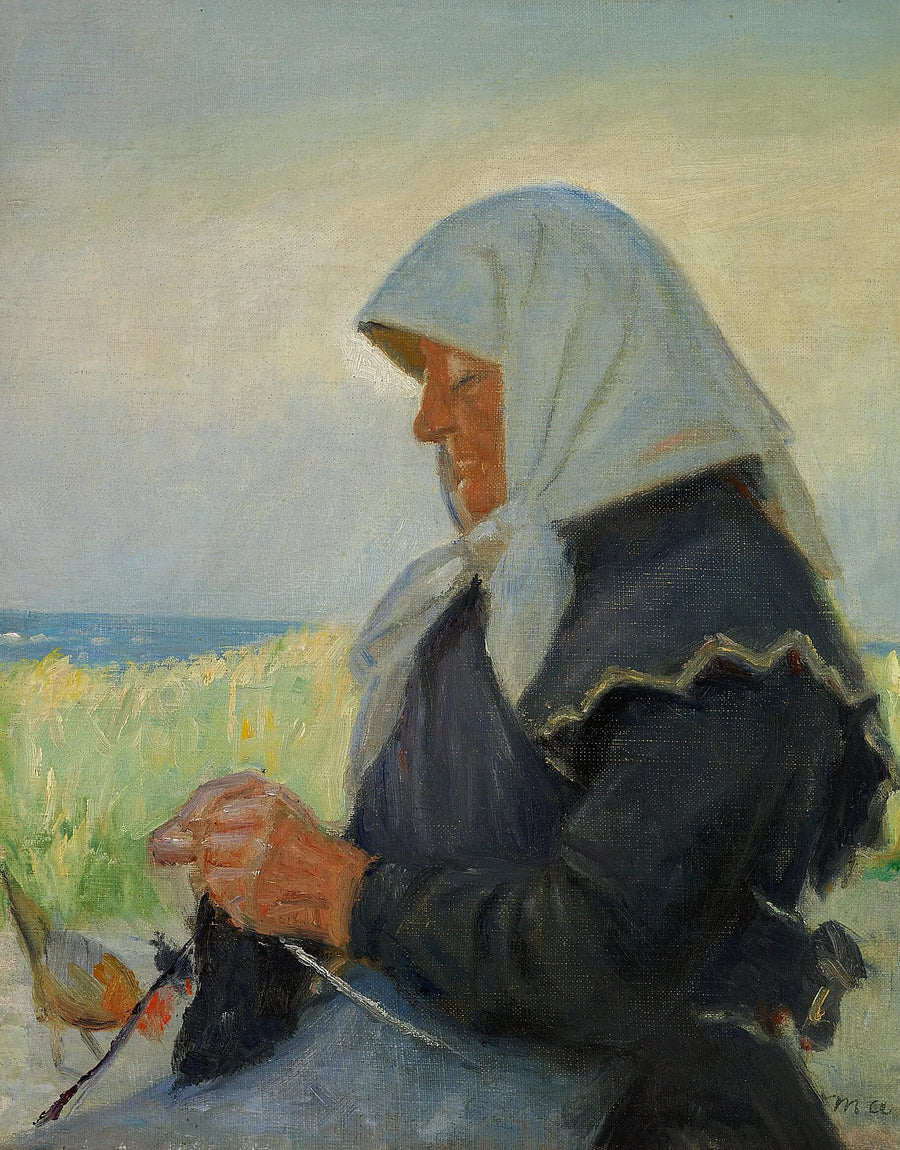 Kalastajan vaimo neuloo dyyneillä. (2) - Michael Peter Ancher