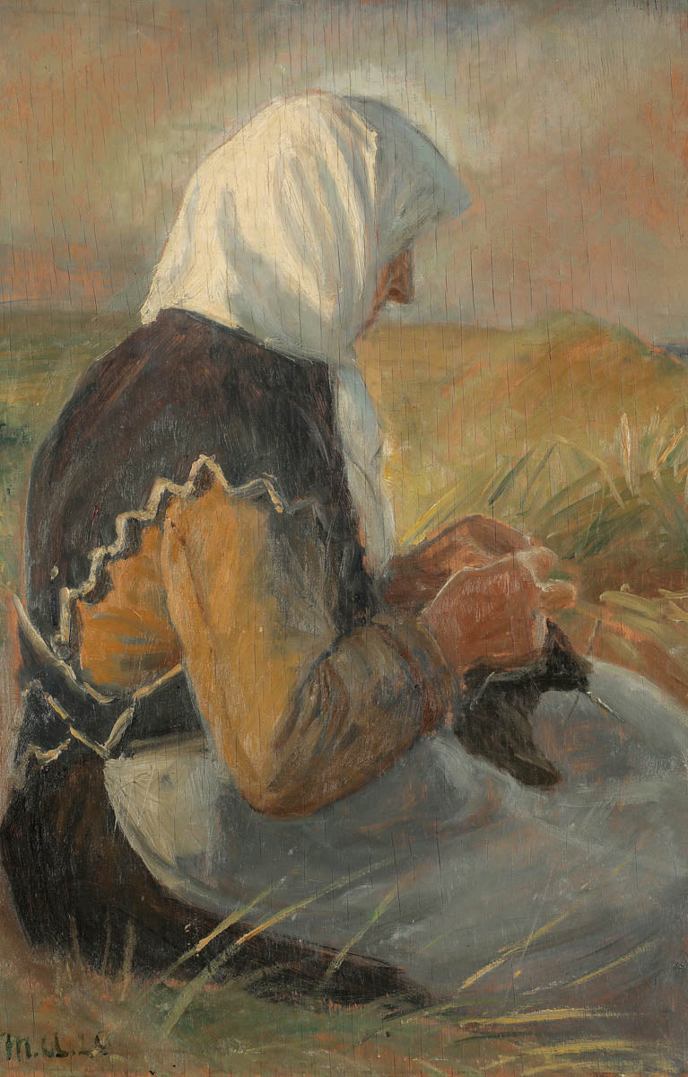 Kalastajan vaimo neuloo dyyneillä. - Michael Peter Ancher