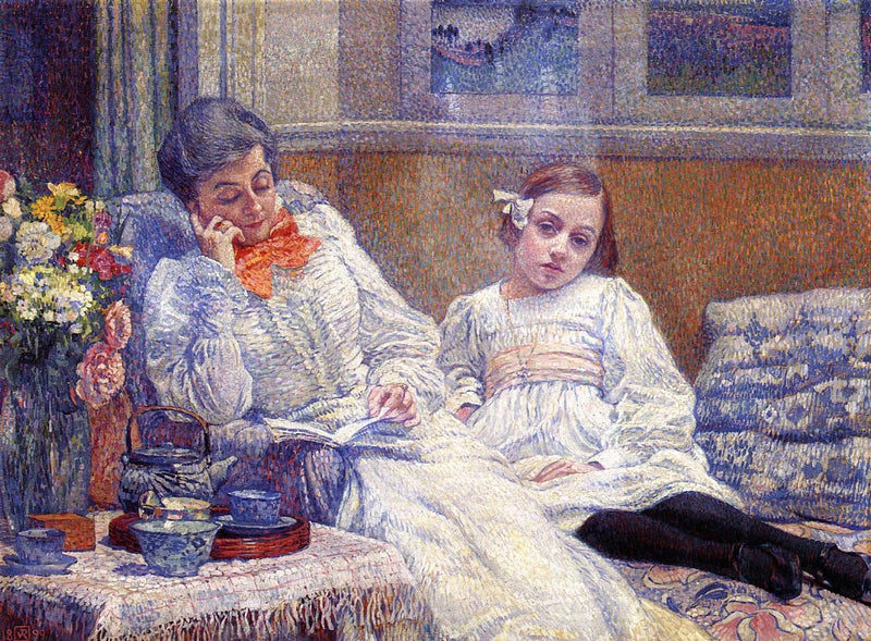 Nainen lukemassa ja tyttö - Théodore van Rysselberghe