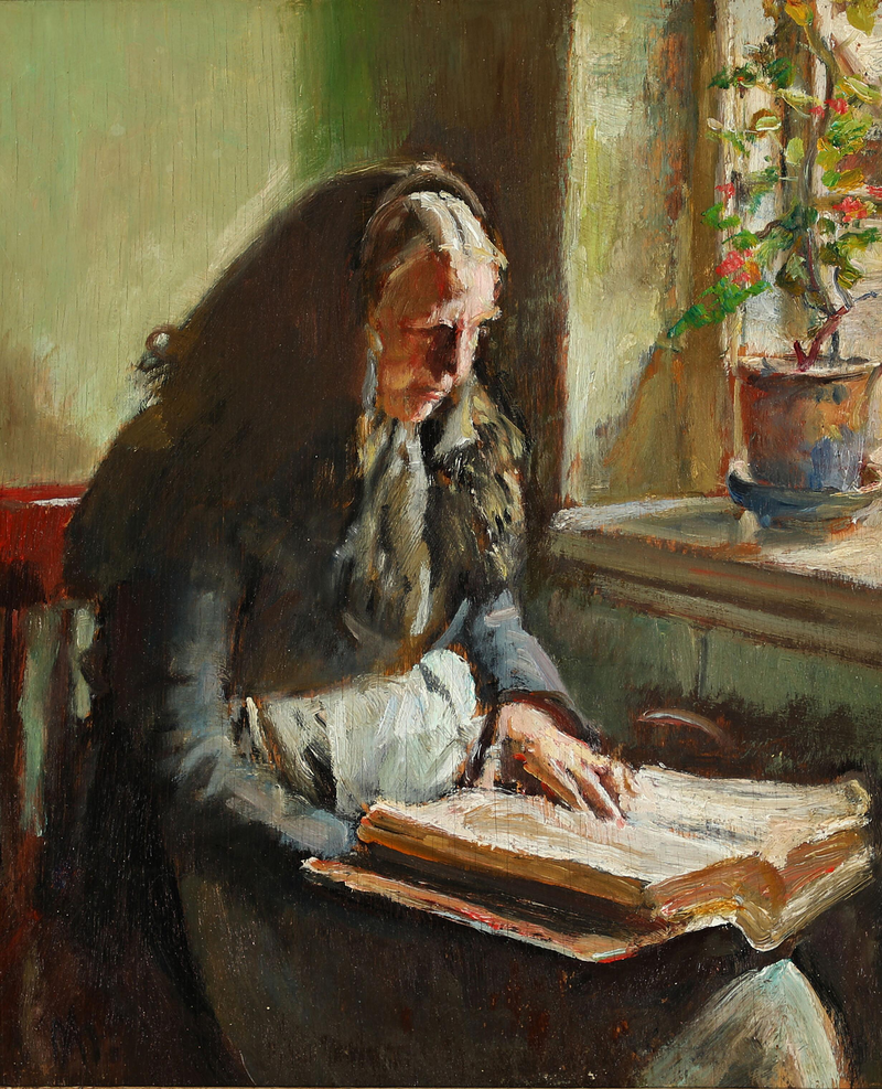 Nainen lukee ikkunan ääressä. - Michael Peter Ancher