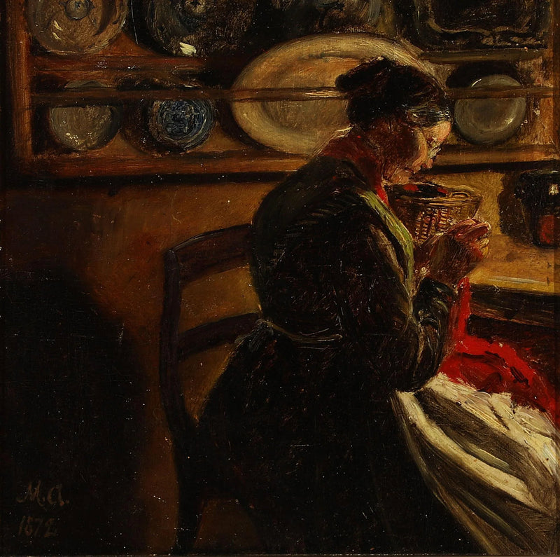 Nainen neuloo keittiössä. - Michael Peter Ancher