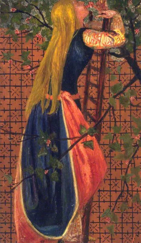 Nainen tikkaalla haistamassa kukkaa - Edward Burne-Jones