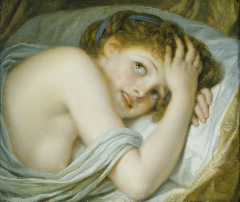 Makaa oleva tyttö sängyssään - Jean-Baptiste Greuze