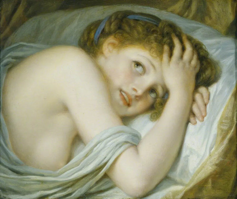 Makaa oleva tyttö sängyssään - Jean-Baptiste Greuze