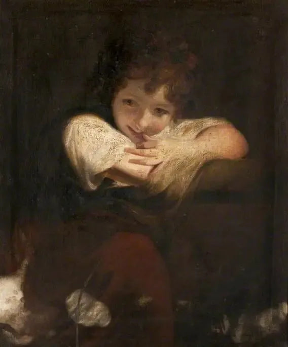 Tyttö nojaa jalustaan (Naurava tyttö) - Joshua Reynolds