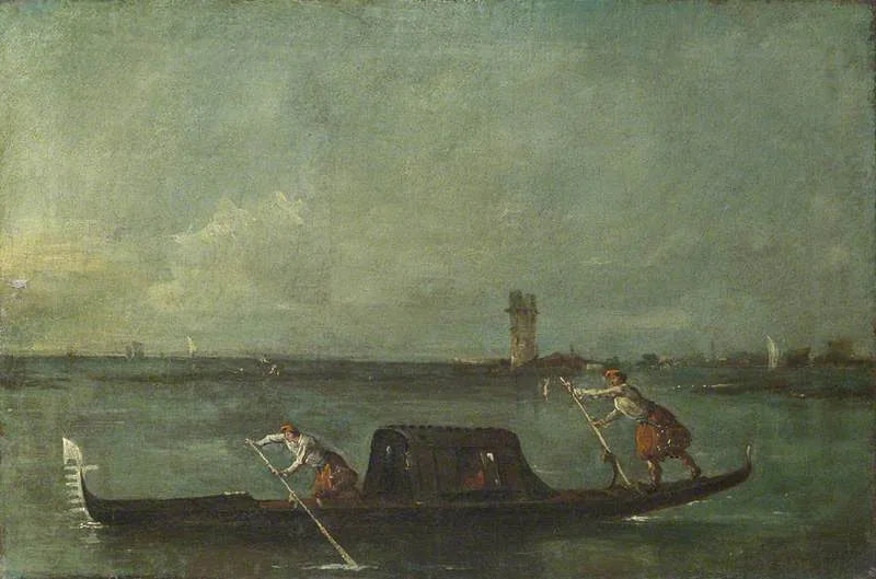 Gondola laguunin rannalla lähellä Mestre - Francesco Guardi