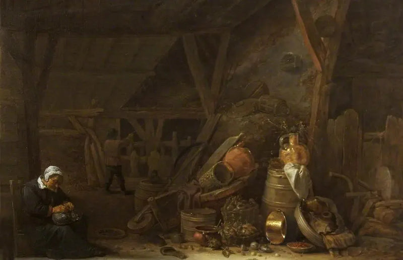 Aitta still life - keittiövälineitä ja nukkumassa oleva kokki - David Teniers nuorempi
