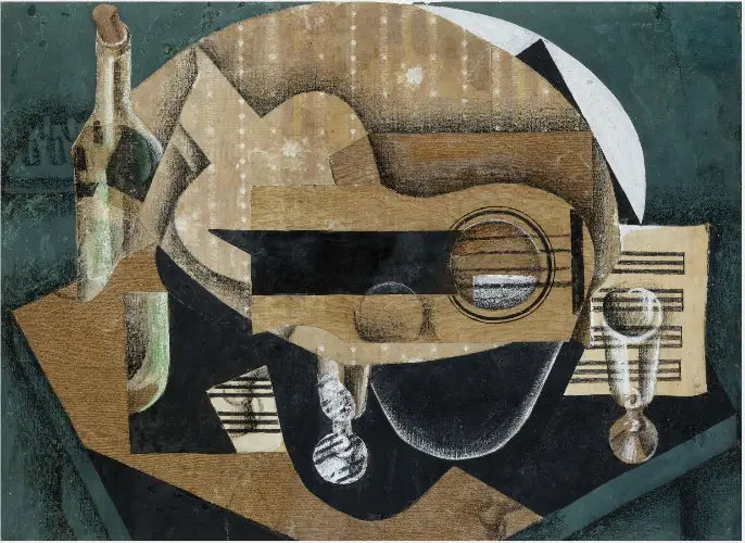 Kitara, lasit ja pullo - Juan Gris