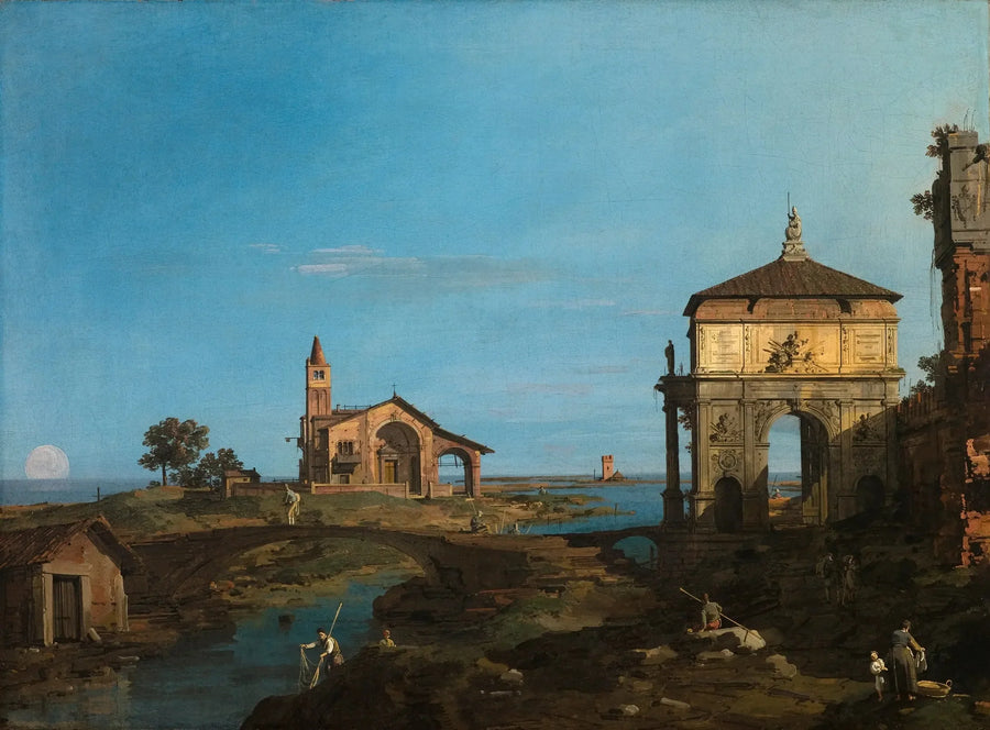 Laguunisaari arkkien ja kirkon kanssa - Canaletto