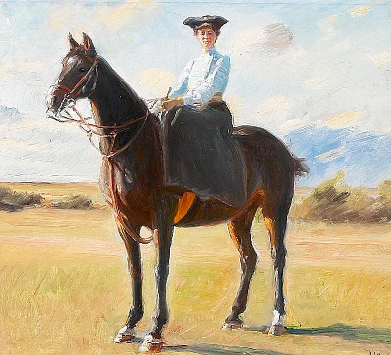 Nuori nainen hevosen selässä. - Michael Peter Ancher