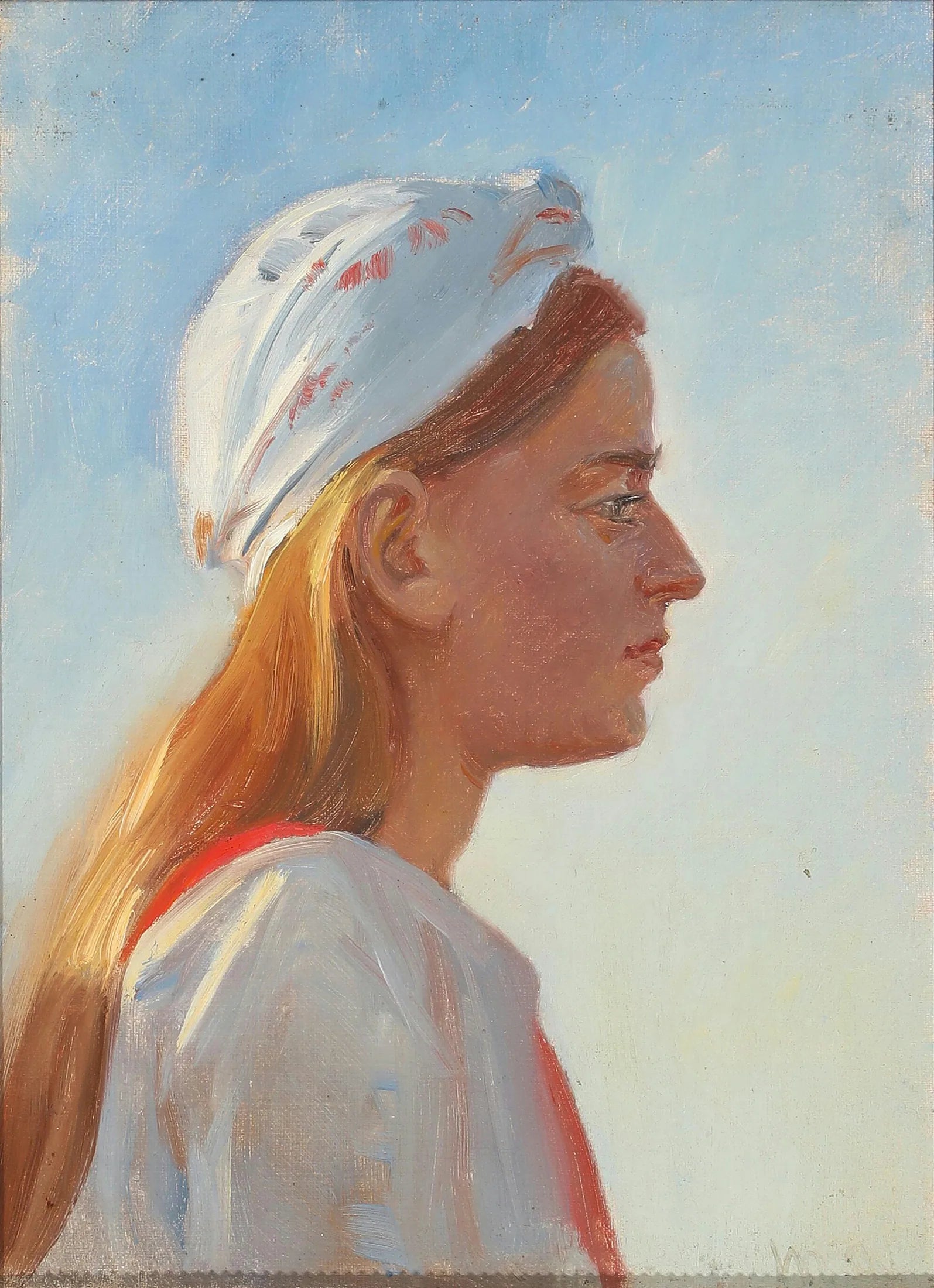 Une jeune femme aux cheveux clairs, vue de profil. - Michael Peter Ancher image 1 copie de tableau peinte à la main