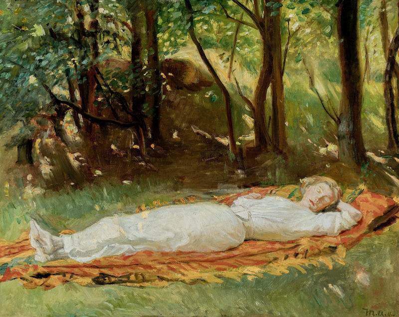 Nuori nainen nukkuu päiväunia puutarhassa. - Michael Peter Ancher