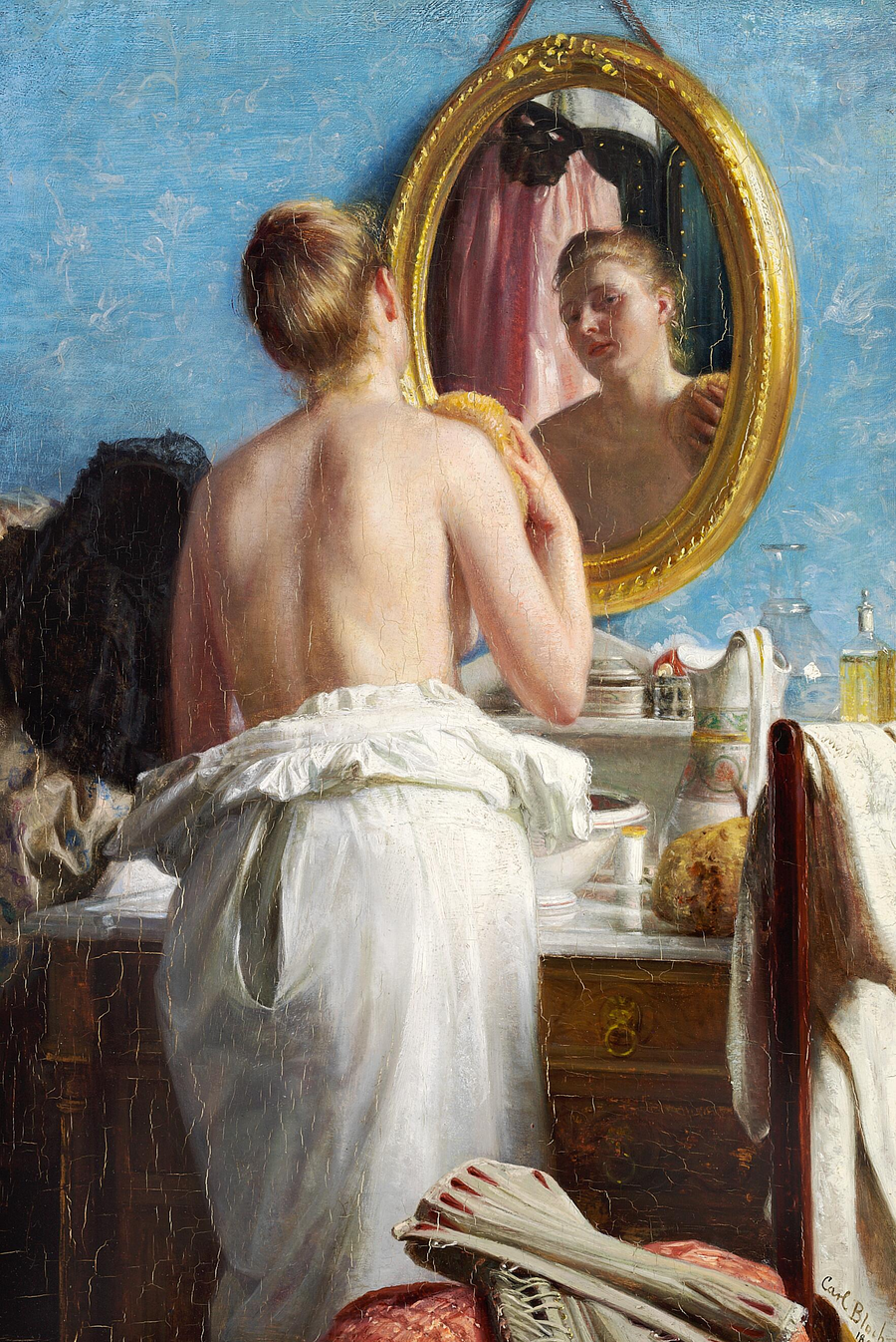 Nuori nainen pesee itsensä ennen karnevaalia. - Carl Heinrich Bloch