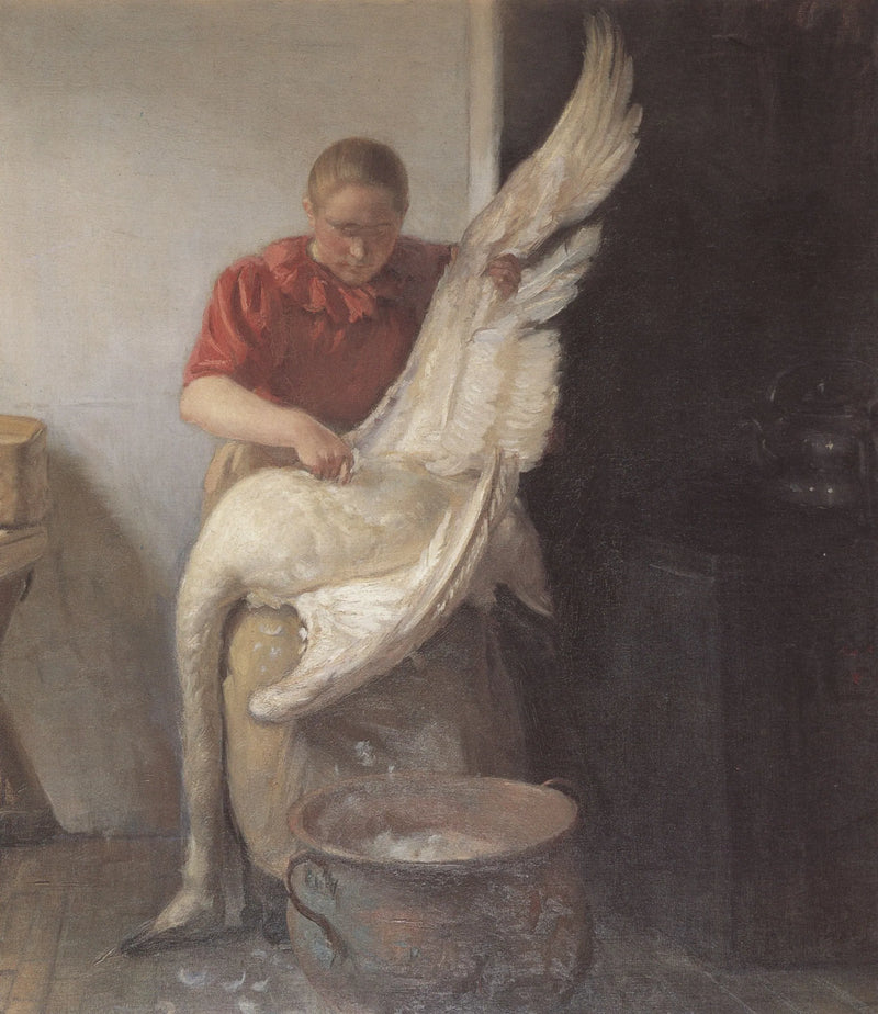 Nuori tyttö nyppii joutsenta - Anna Ancher