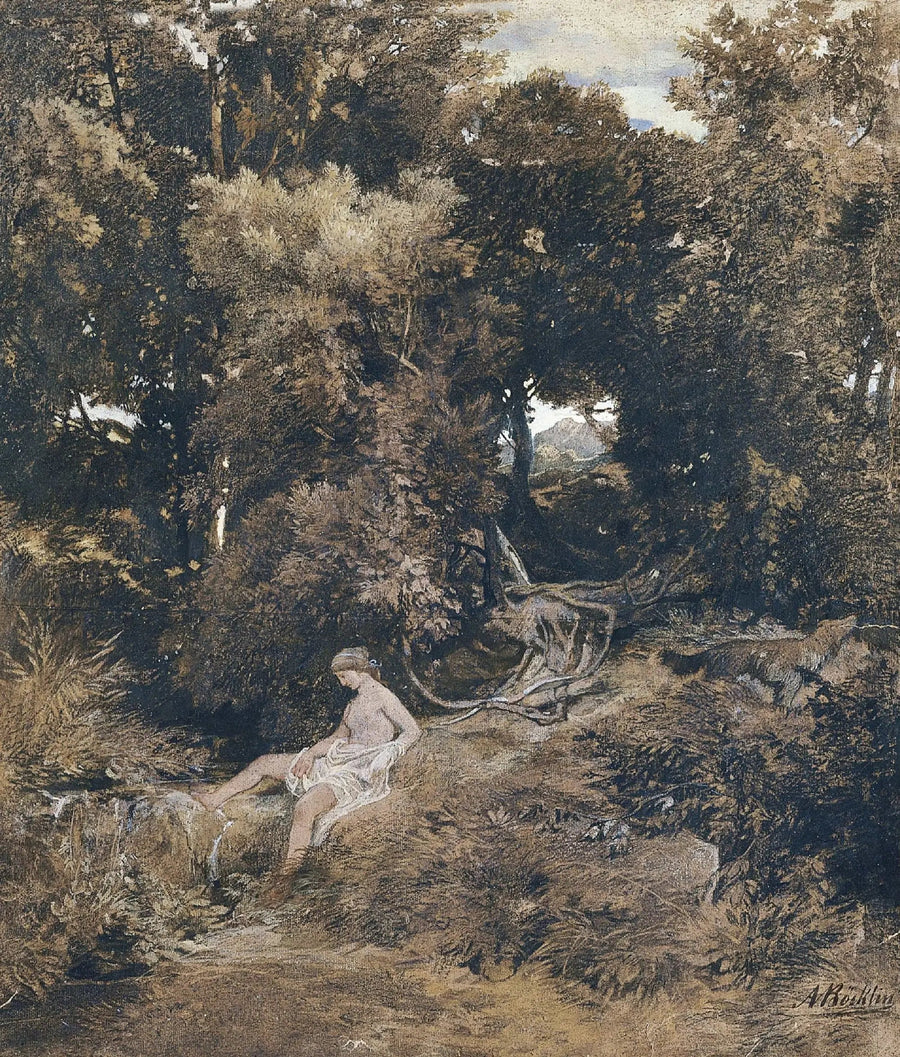 Nymfi lähteellä (Pan, Nymfin jäljittäminen) - Arnold Böcklin