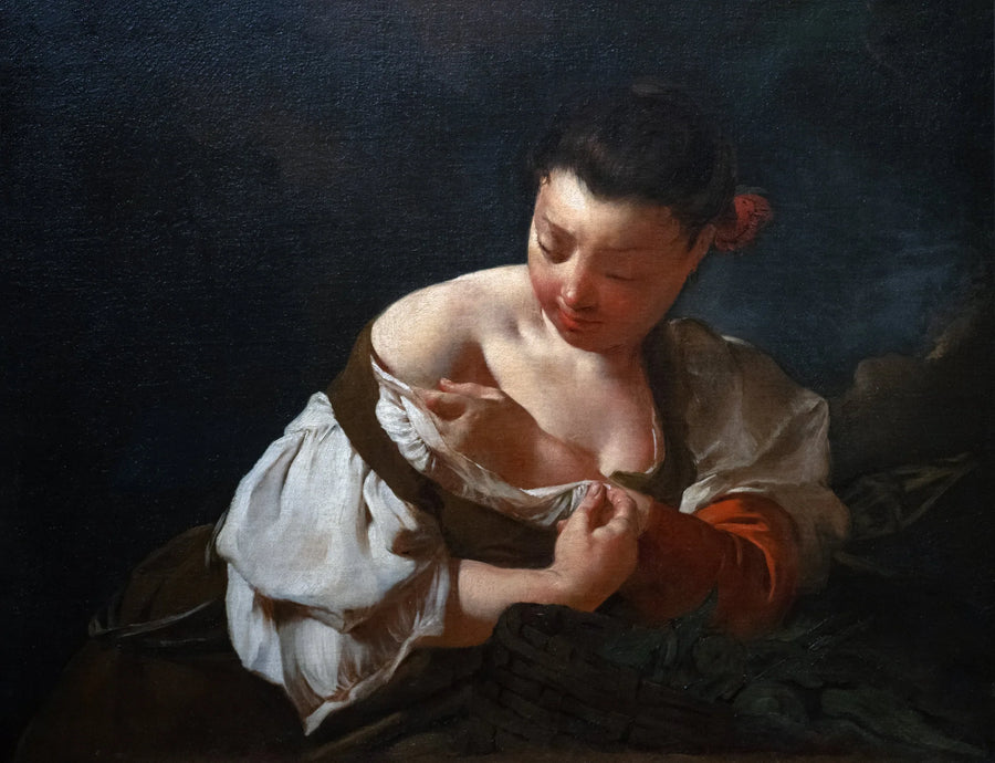 Maalaisnainen tarttumassa kirppuun - Giovanni Battista Piazzetta