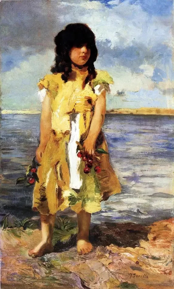Pieni romani kirsikoiden kanssa (Tyttö rannalla). - Joaquín Sorolla