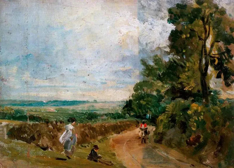 Maaseututie puiden ja hahmojen kanssa (etupuoli) - John Constable