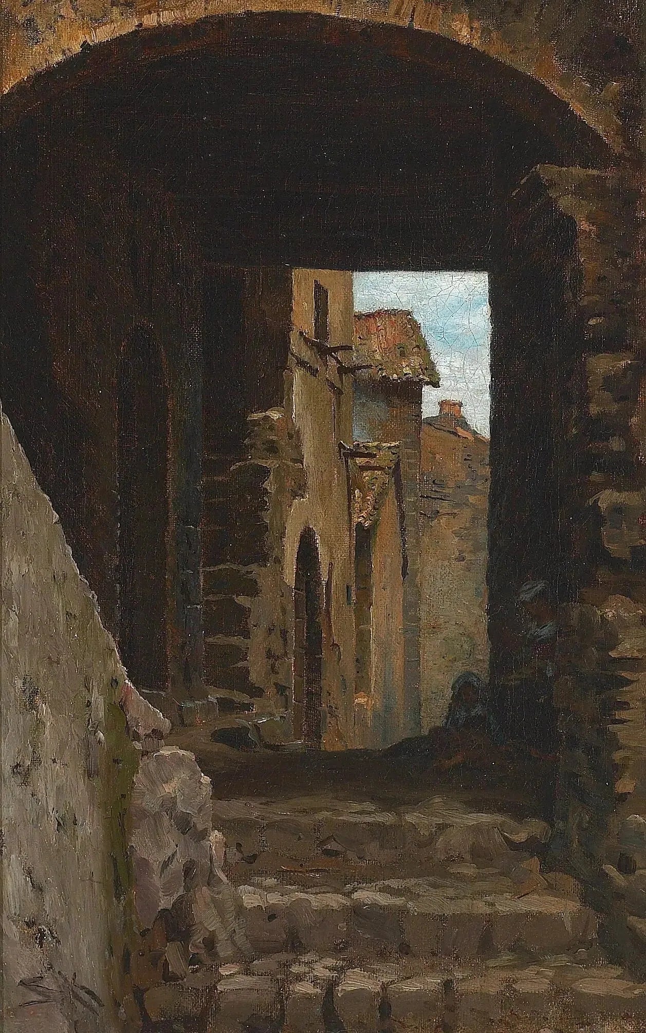 Une rue étroite avec une femme et un enfant à Torello, Ravello, Italie. - Peder Severin Krøyer image 1 reproduction artisanale de tableau