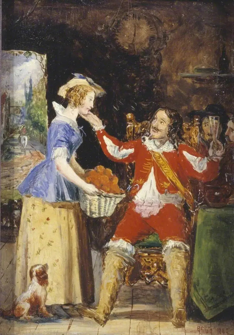 Servetti, joka esittää hevoskuskille hedelmäkoria - John Everett Millais