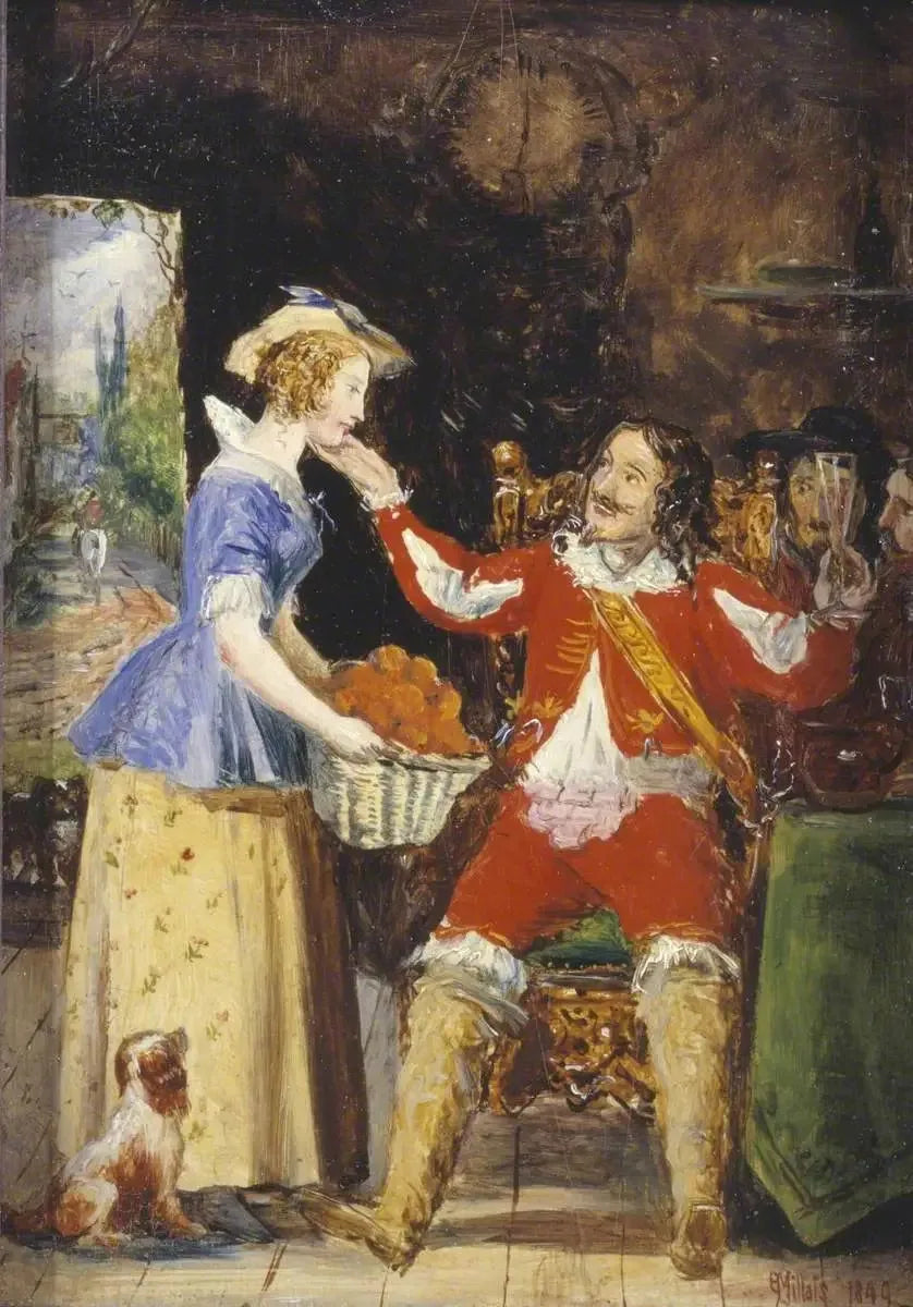 Servetti, joka esittää hevoskuskille hedelmäkoria - John Everett Millais