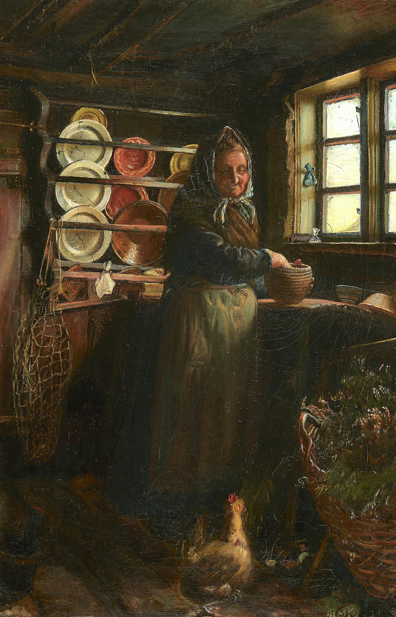 Vanha nainen keittiössään. - Anna Ancher