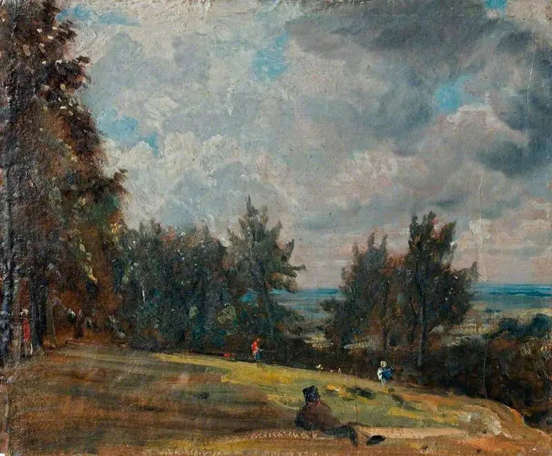 Näkymä Hampsteadissä puiden ja hahmojen kanssa - John Constable