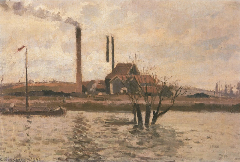Tehdas Saint-Ouen-l'Aumônessa, Oise-joen tulva - Camille Pissarro