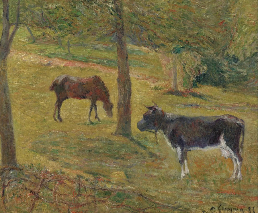 Lehmä ja hevonen niityllä - Paul Gauguin