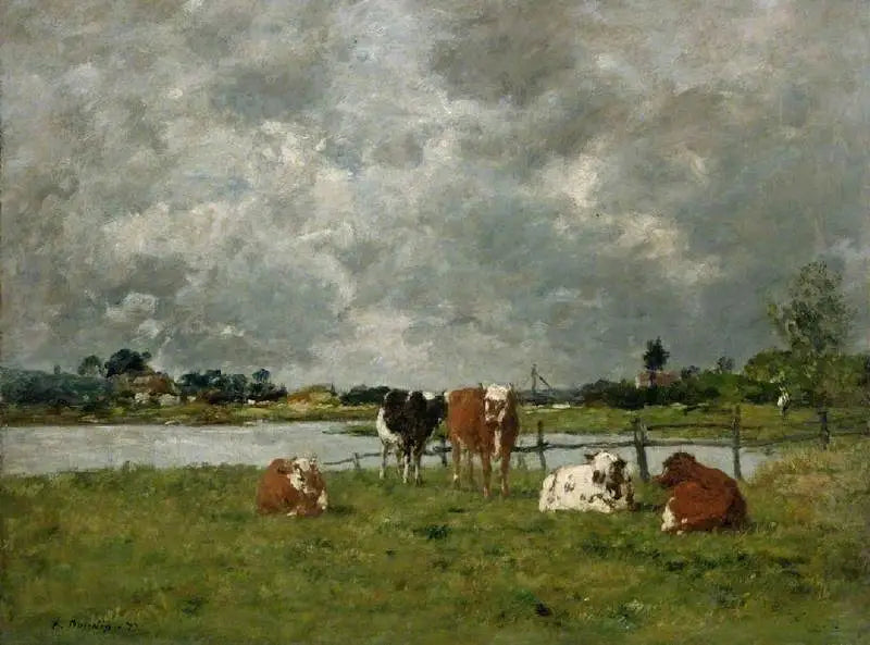 Lehmiä niityllä myrskyisän taivaan alla, 1877 - Eugène Boudin