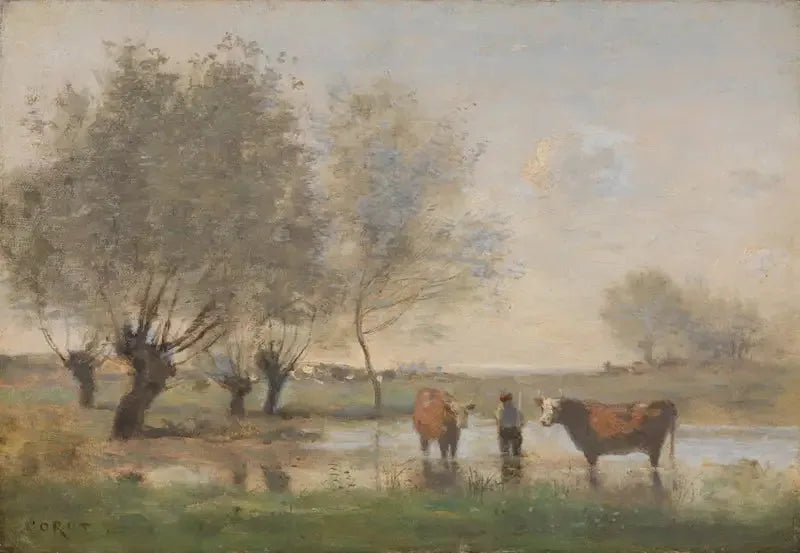 Lehmät kosteikkomaisemassa - Jean-Baptiste Camille Corot