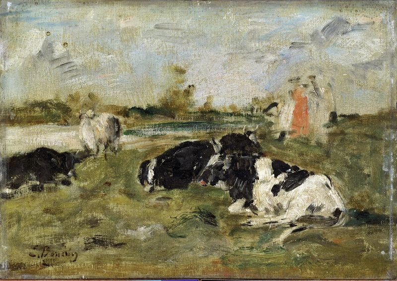 Lehmät niityllä - Eugène Boudin
