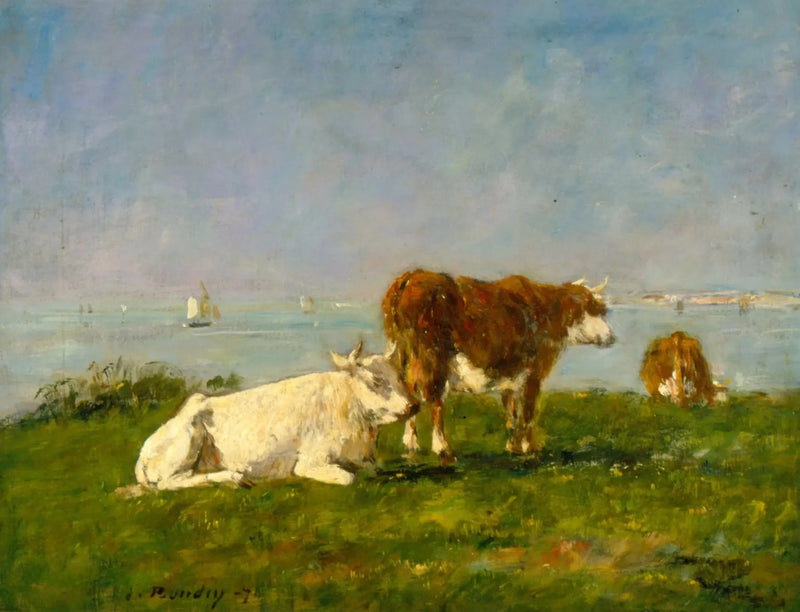 Lehmät laiduntamassa meren rannalla - Eugène Boudin