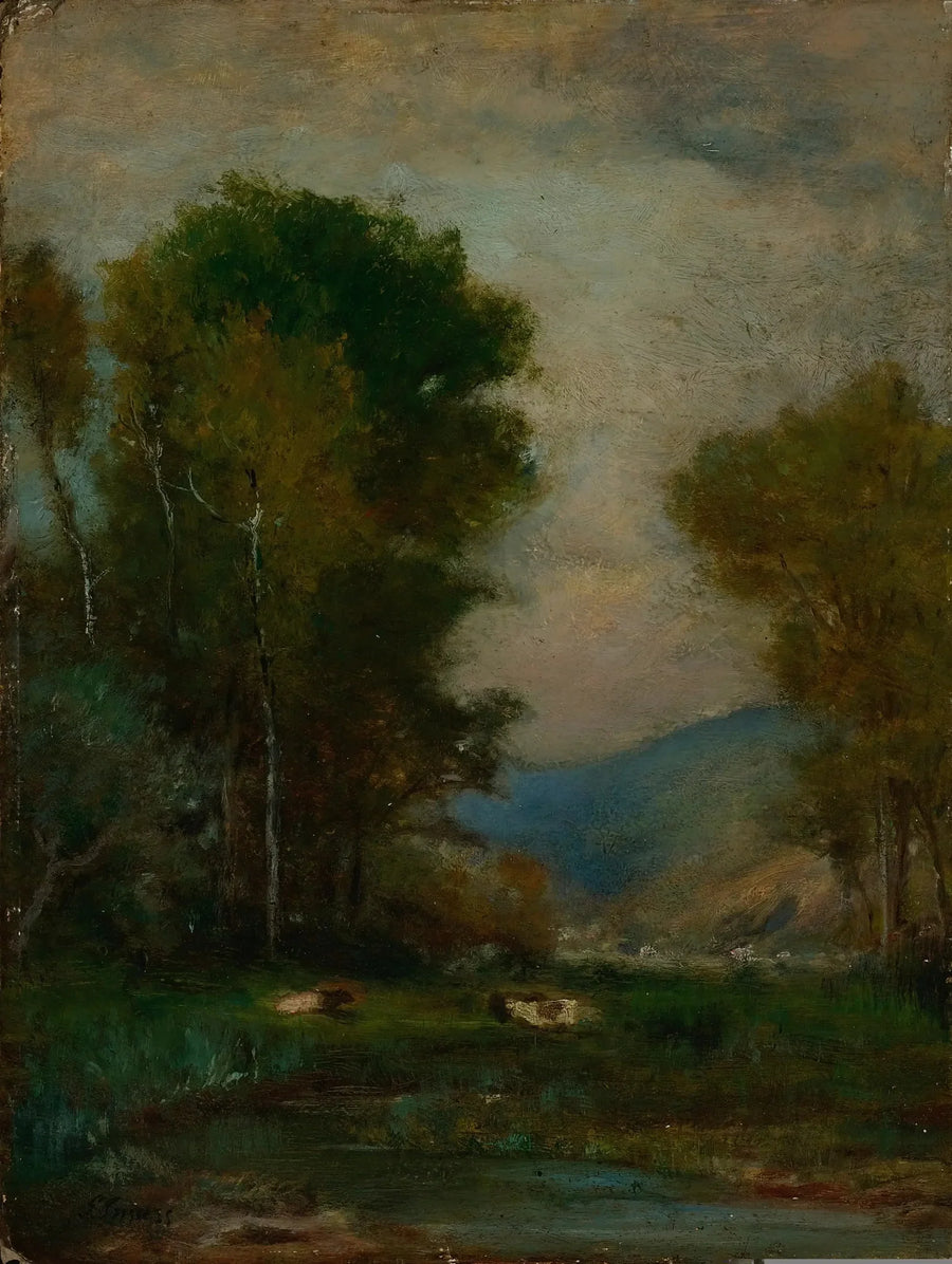 Lehmät lähellä puroa - George Inness