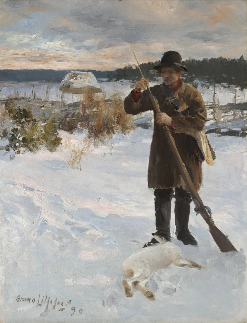 Vördshusarn, talonpoikametsästäjä talvimaisemassa - Bruno Liljefors